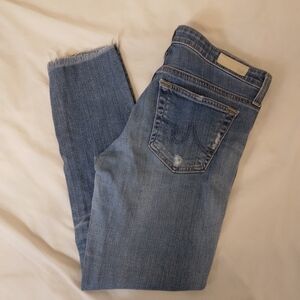 Size 27 AG-ED CIGARETTE CROPPED DENIM Jeans Raw Hem Stilt Crop Distressed #1